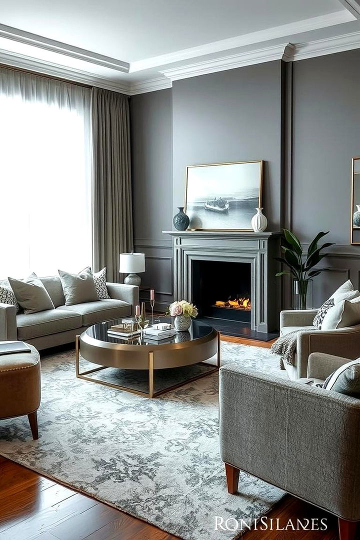 Subtle Metallic Highlights - 22 Grey and Sage Green Living Room Ideas