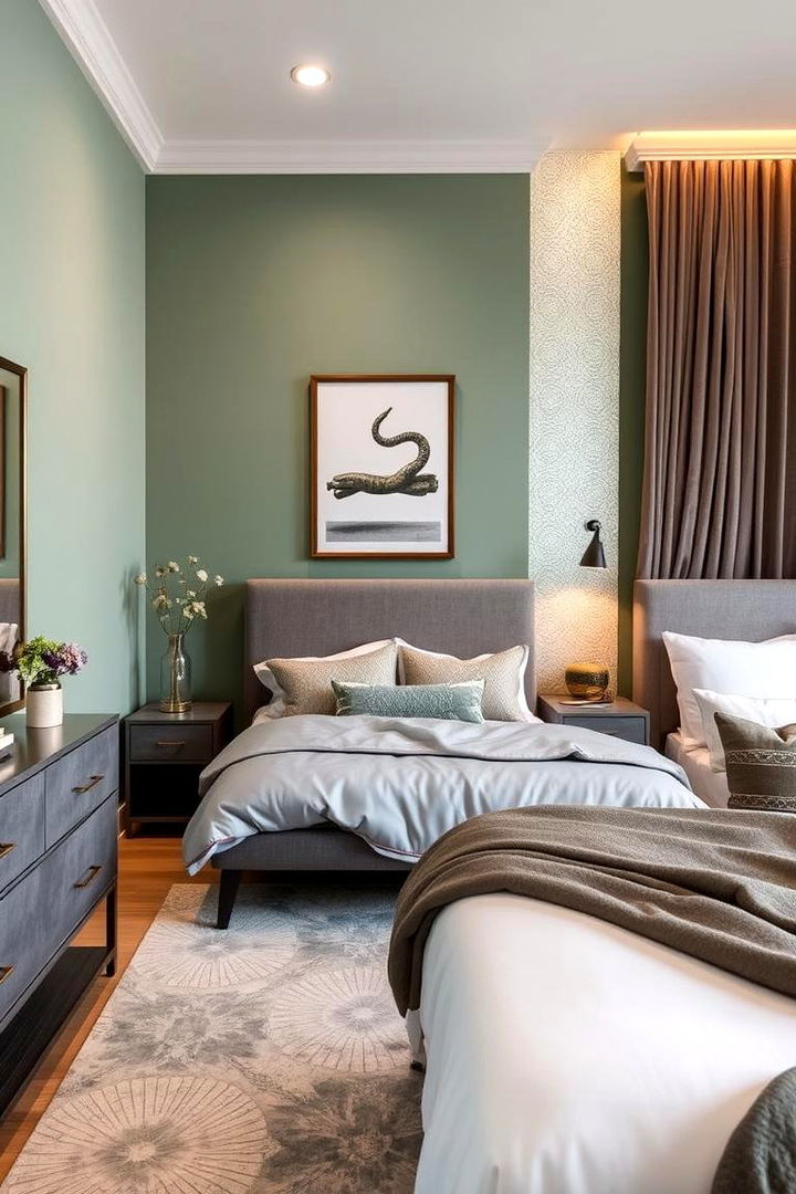 Subtle Metallic Touches - 22 Green and Grey Bedroom Ideas