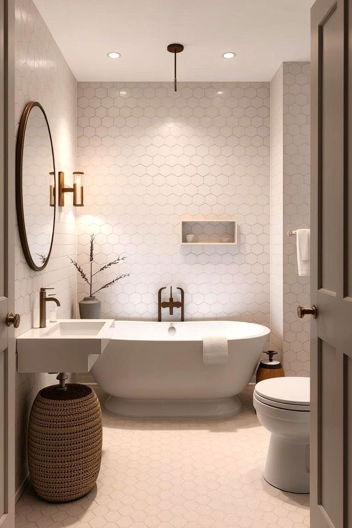 Subtle Neutrals for Calm Ambience - 22 Bathrooms With Hexagon Tile Floors