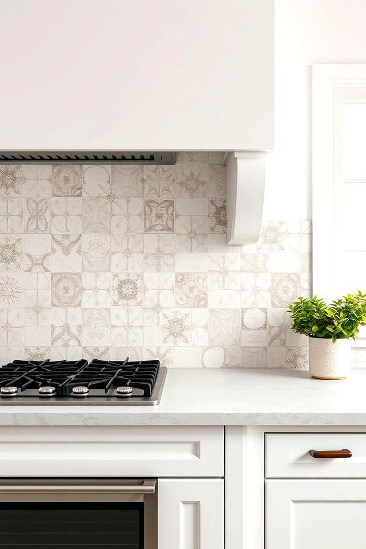 Subtle Patterned Tiles - 22 Rustic White Kitchen Ideas