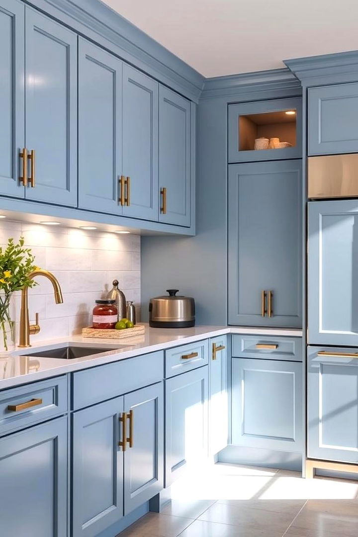 Subtle Shimmer Accents - 22 Light Blue Kitchen Cabinets Ideas
