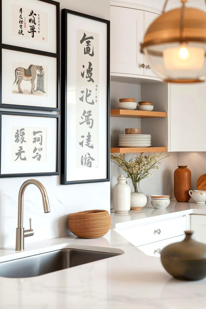 Subtle Use of Decorative Art Pieces - 22 Japanese Style Kitchen Ideas