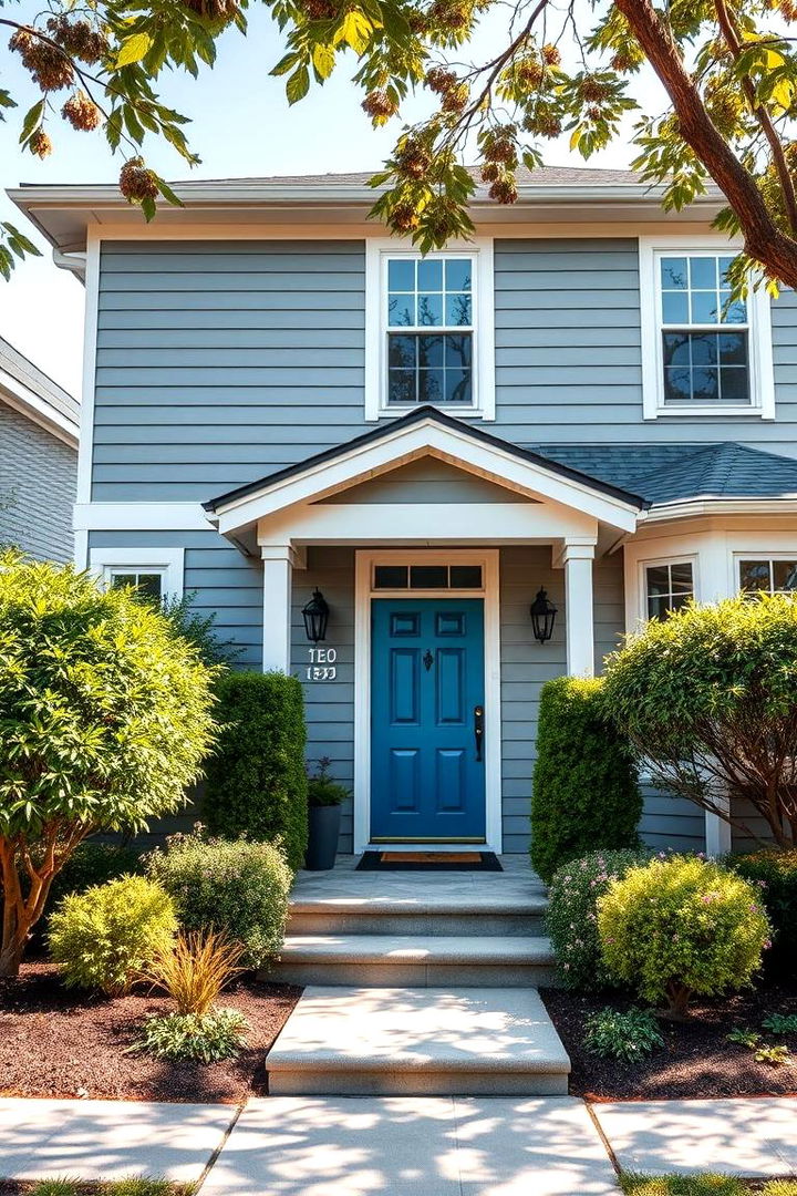 Suburban Serenity - 22 Grey House With Blue Door Ideas