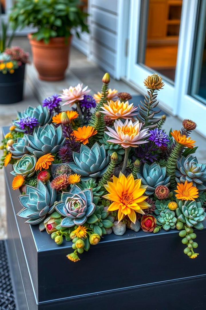 Succulent Fall Accents - 22 Fall Flower Box Ideas