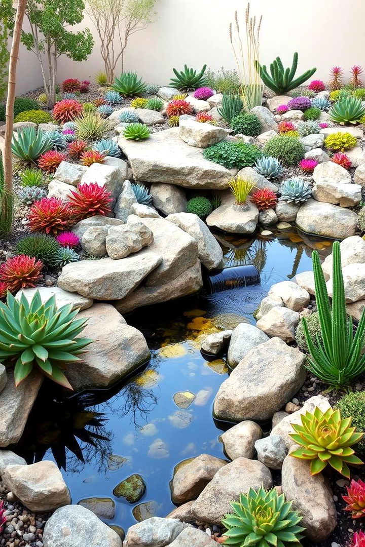 Succulent Surround Raised Pond - 22 Raised Garden Pond Ideas