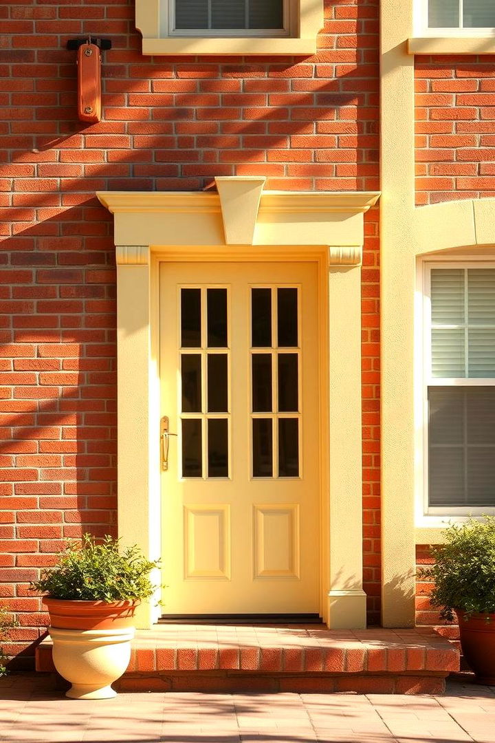 Sun Kissed Brick with Pale Yellow Trim - 22 Exterior Brick and Paint Color Combinations