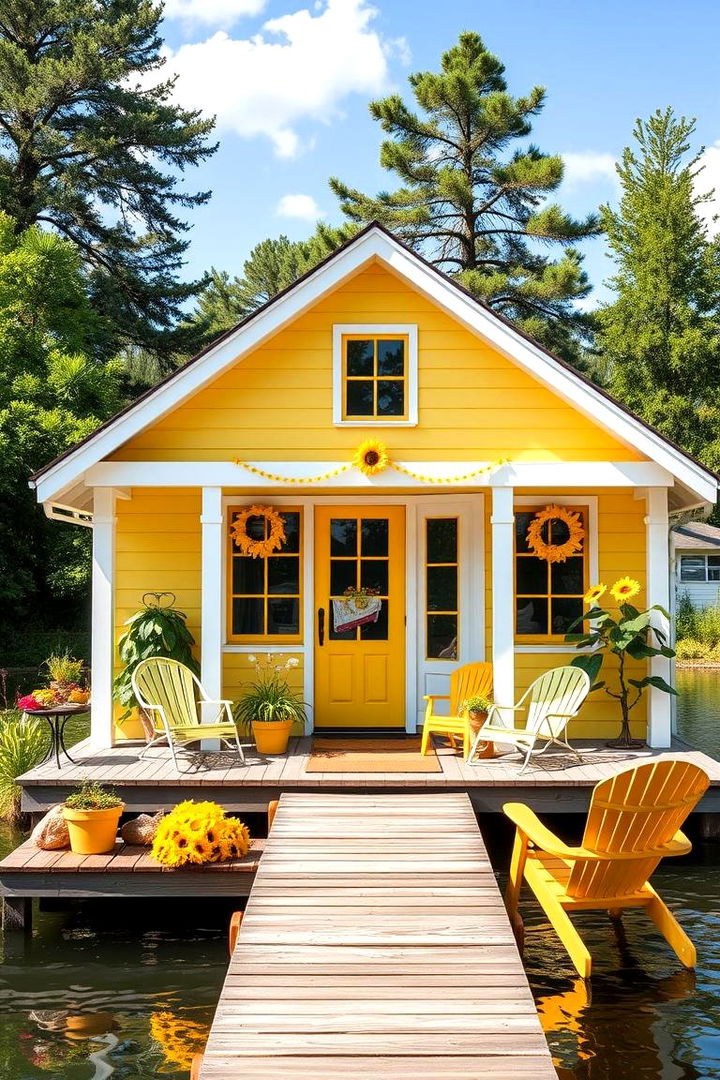 Sunflower Yellow Joy - 22 Lake House Exterior Colors Ideas