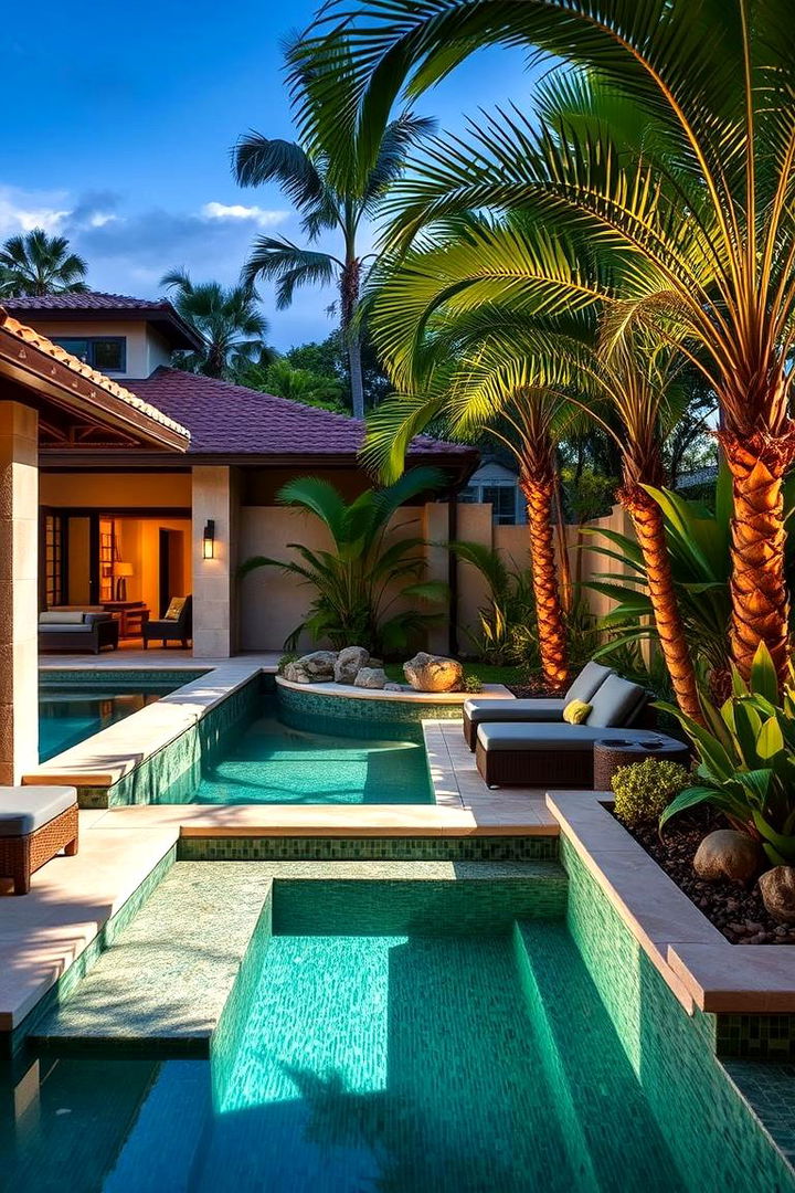 Sunken Lounge Areas - 22 Tropical Pool Landscaping Ideas