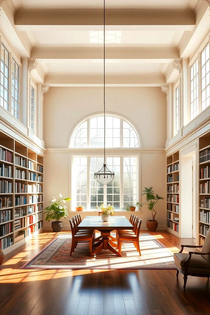 Sunlit Open Reading Space - 22 Library Dining Room Combo Ideas