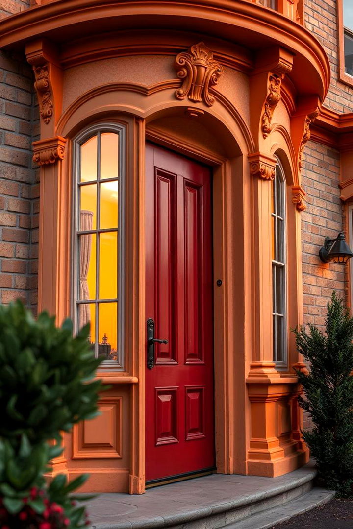 Sunset Orange Accents - 22 Blonde Brick House Color Schemes