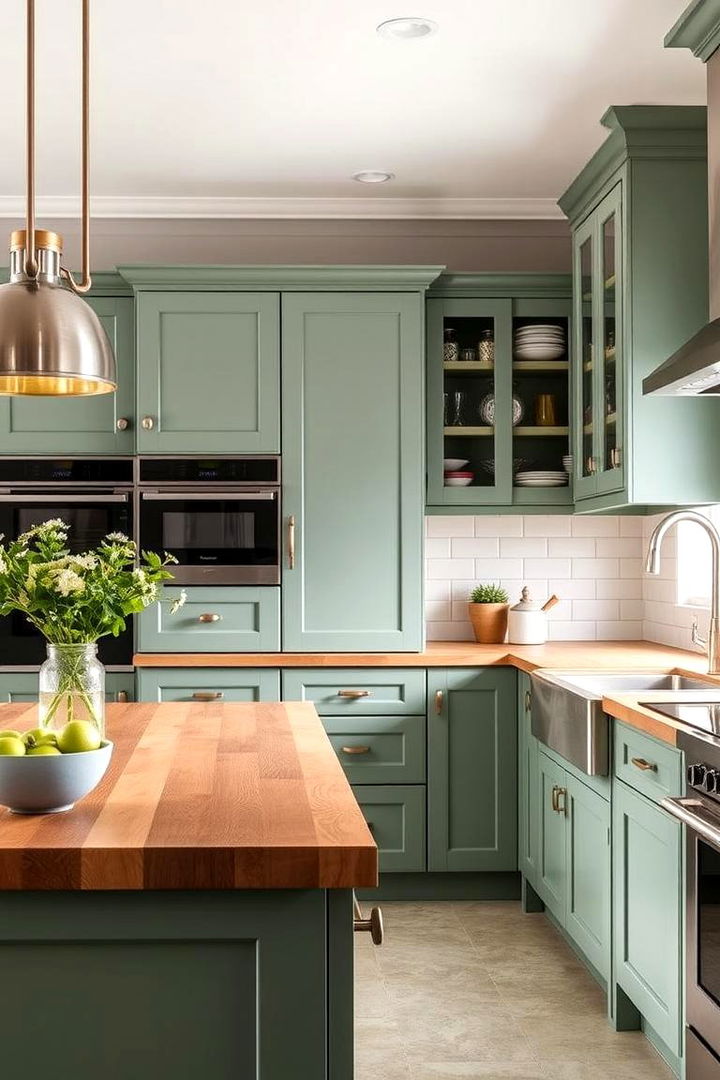 Superior Butcher Block Durability - 22 Sage Green Kitchen Cabinets With Butcher Block Countertops