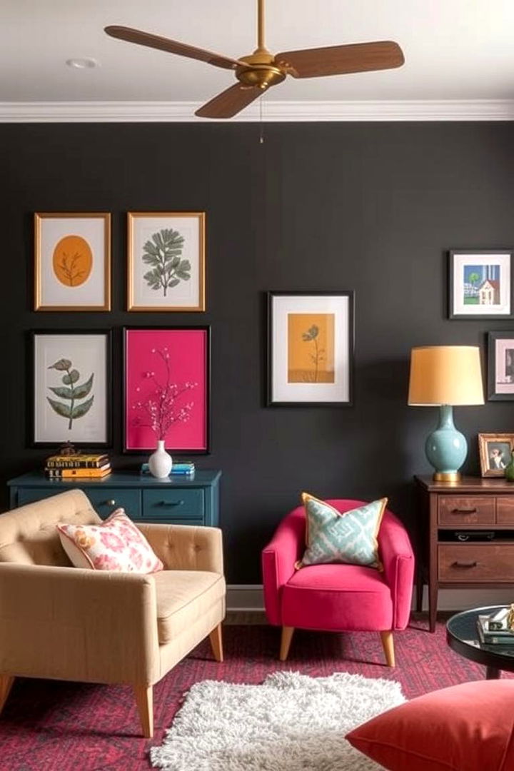 Surprisingly Accent Colors Redefine the Ambiance - 22 Contrasting Living Rooms With Dark Grey Walls
