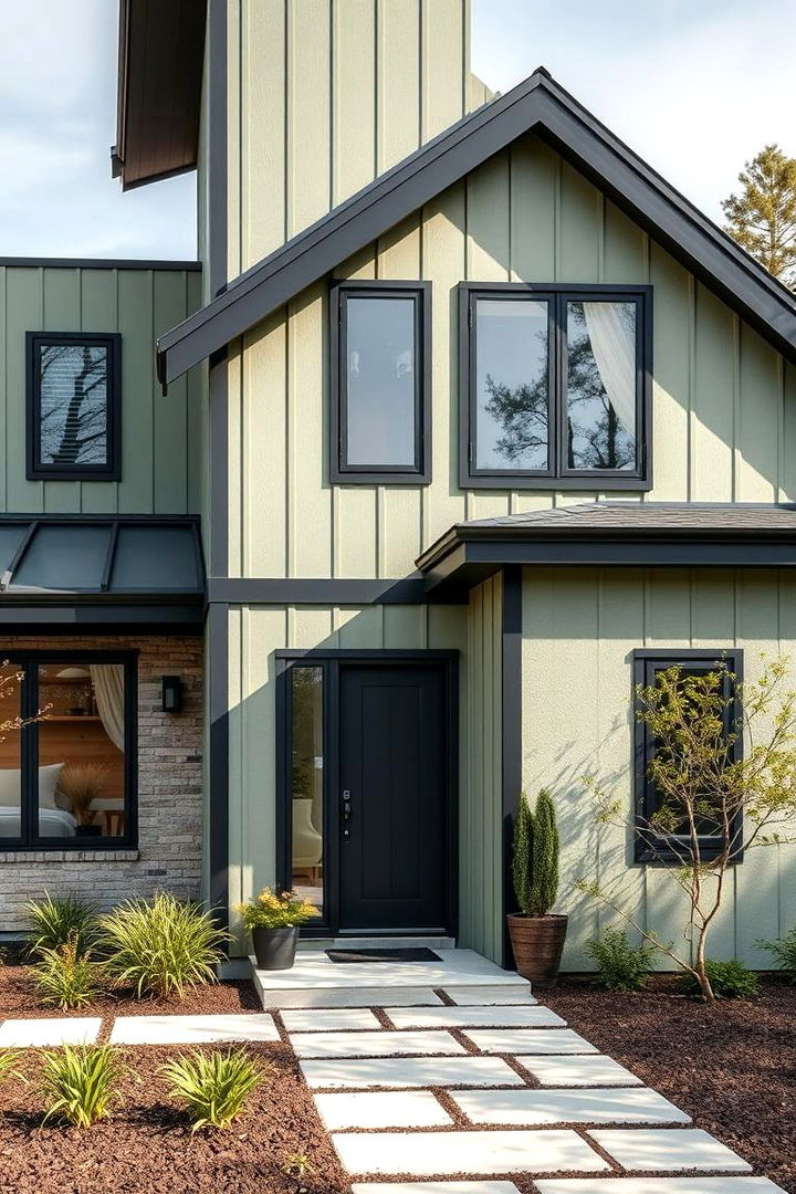 Sustainable Material Integration - 22 Sage Green House With Black Trim Ideas