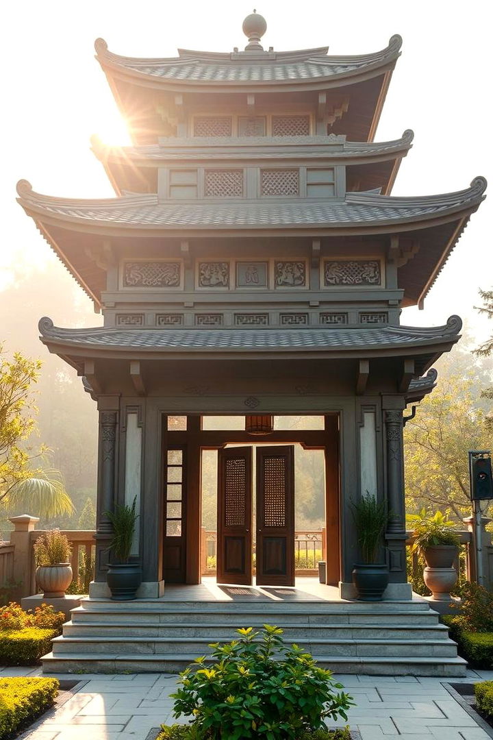 Symbolic Pagoda Inspired Garden Entrance - 22 Japanese Garden Gate Design Ideas