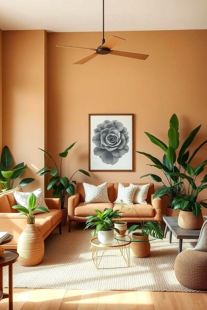 Tan Living Room with Lush Greenery - 22 Tan Living Room Ideas