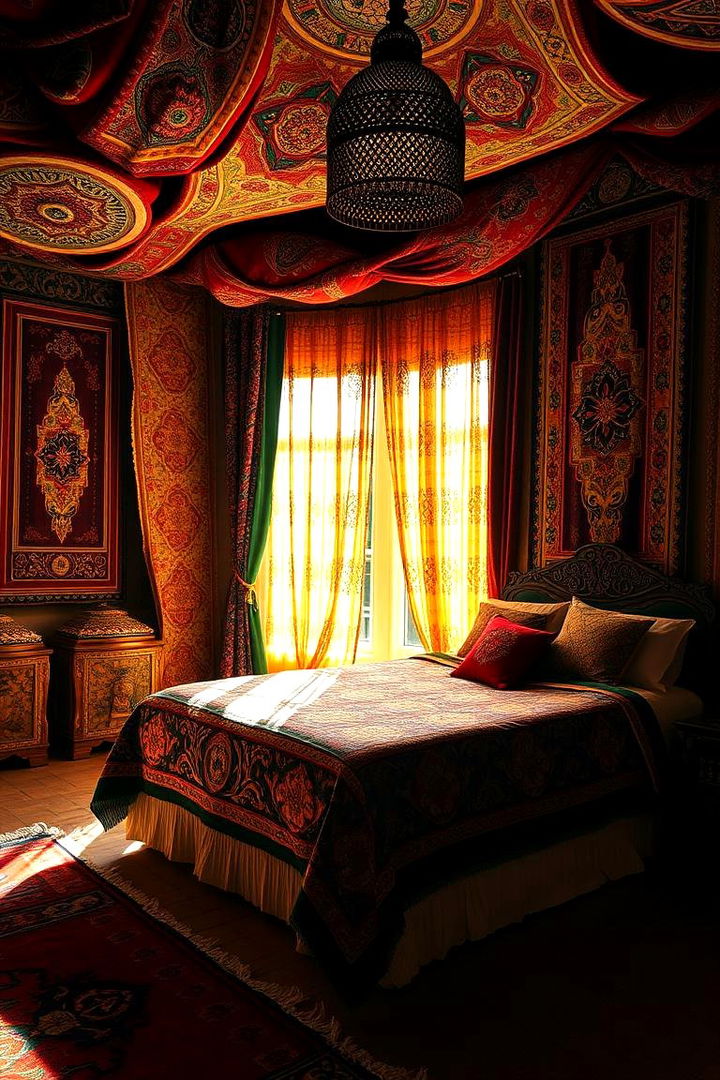 Tapestry of Moroccan Fabrics - 22 Moroccan Themed Bedroom Ideas