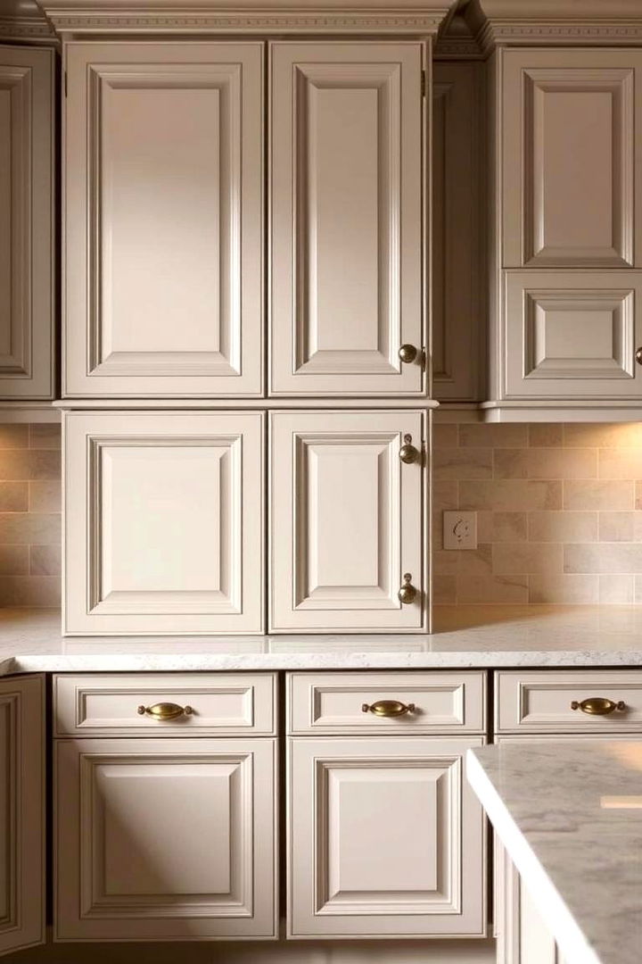 Taupe Cabinets with Classic Detailing - 22 Taupe Kitchen Cabinet Ideas