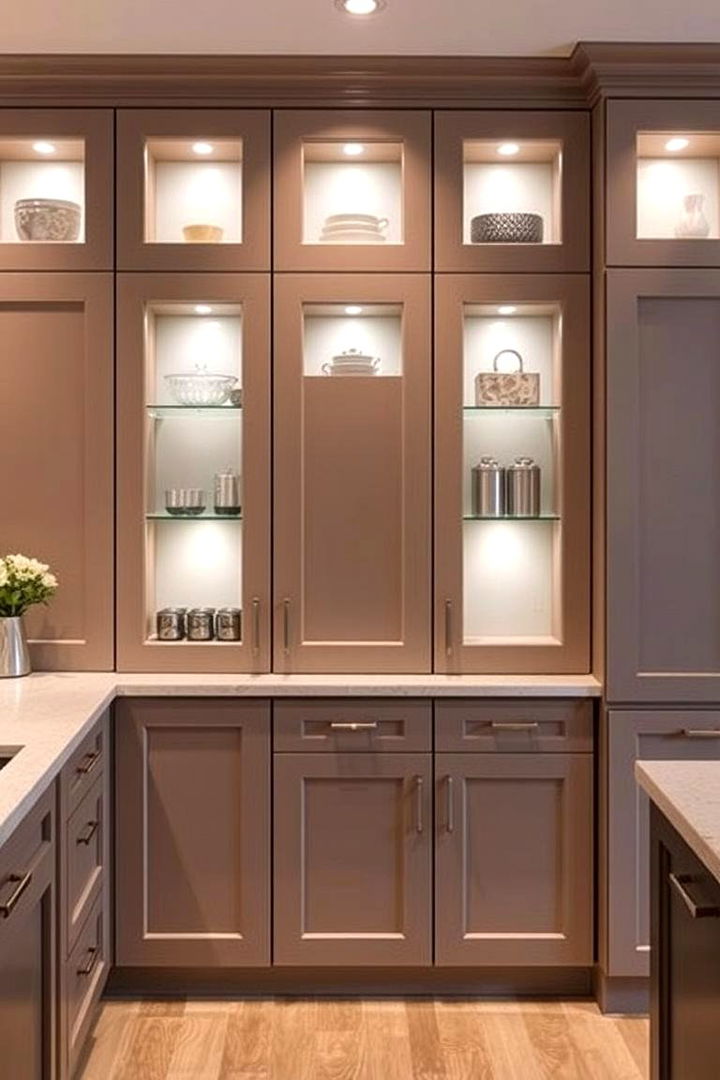 Taupe Cabinets with Glass Inserts - 22 Taupe Kitchen Cabinet Ideas