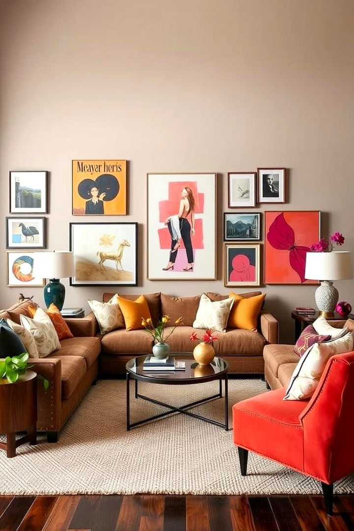 Taupe Living Room with Artful Flair - 22 Taupe Living Room Ideas