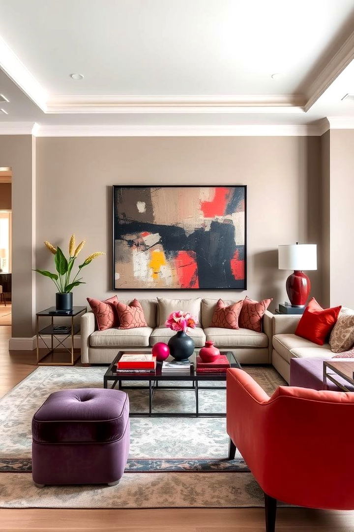 Taupe Living Room with Bold Statements - 22 Taupe Living Room Ideas