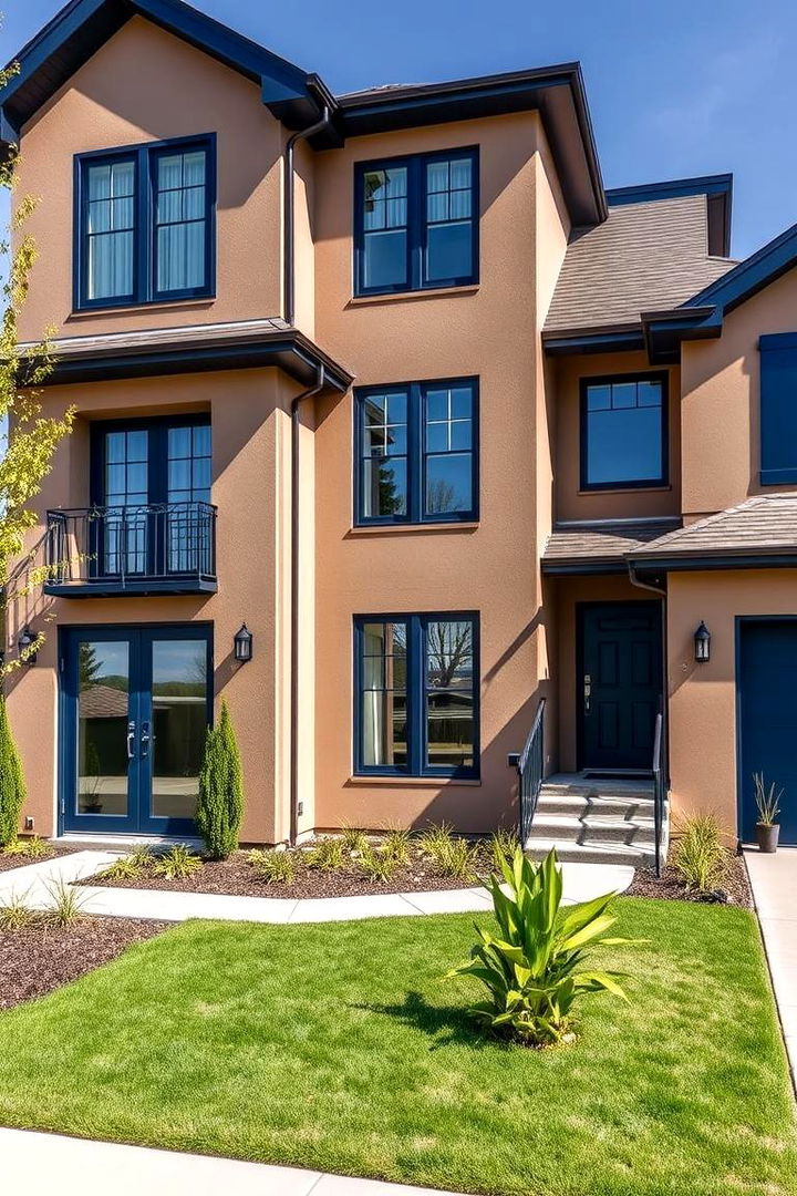 Taupe and Navy Blue Details - 22 Exterior Taupe House Color Combinations