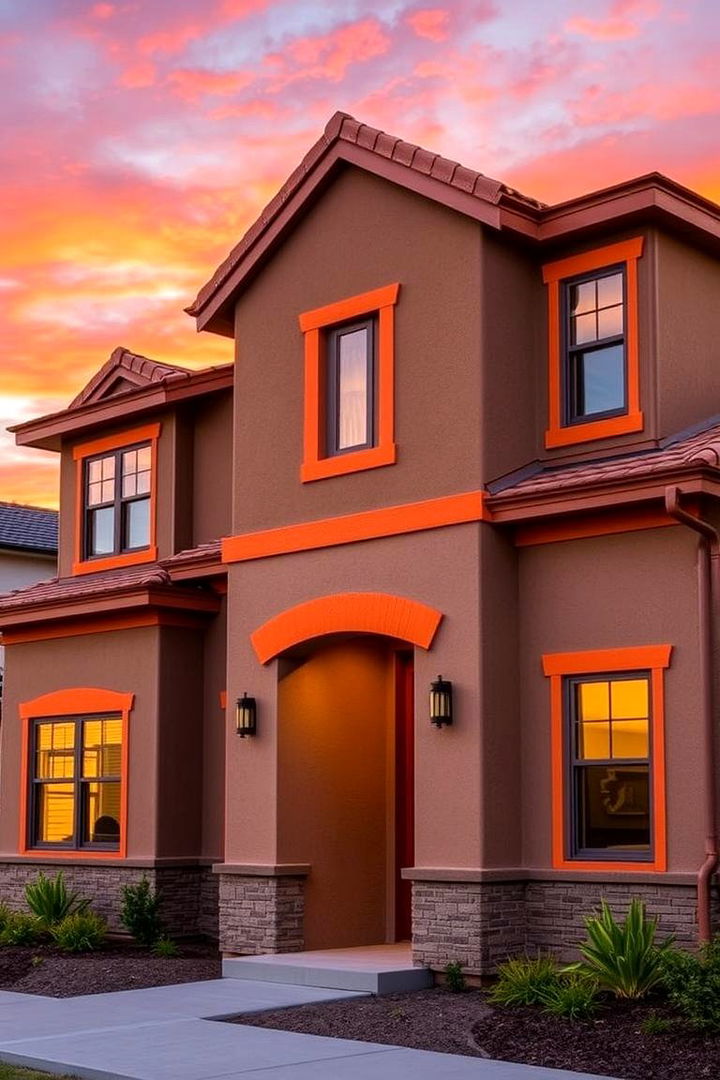 Taupe with Burnt Orange Highlights - 22 Exterior Taupe House Color Combinations
