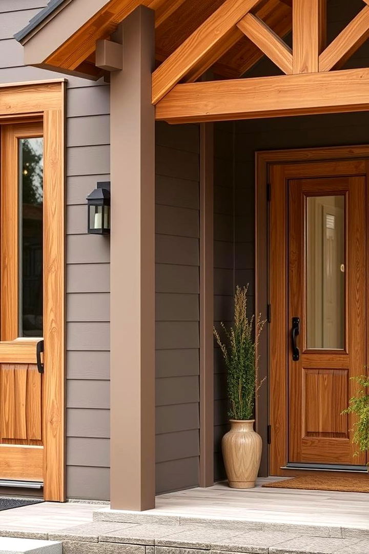 Taupe with Natural Oak Accents - 22 Exterior Taupe House Color Combinations