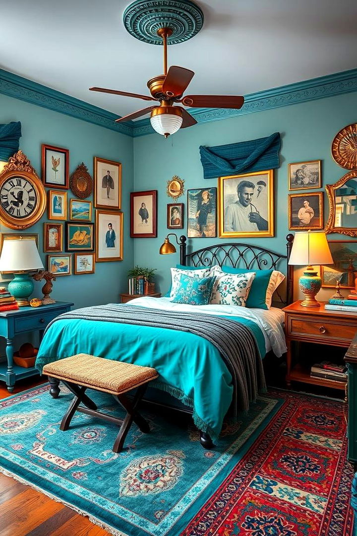 Teal Eclectic Mixture - 22 Teal Bedroom Ideas
