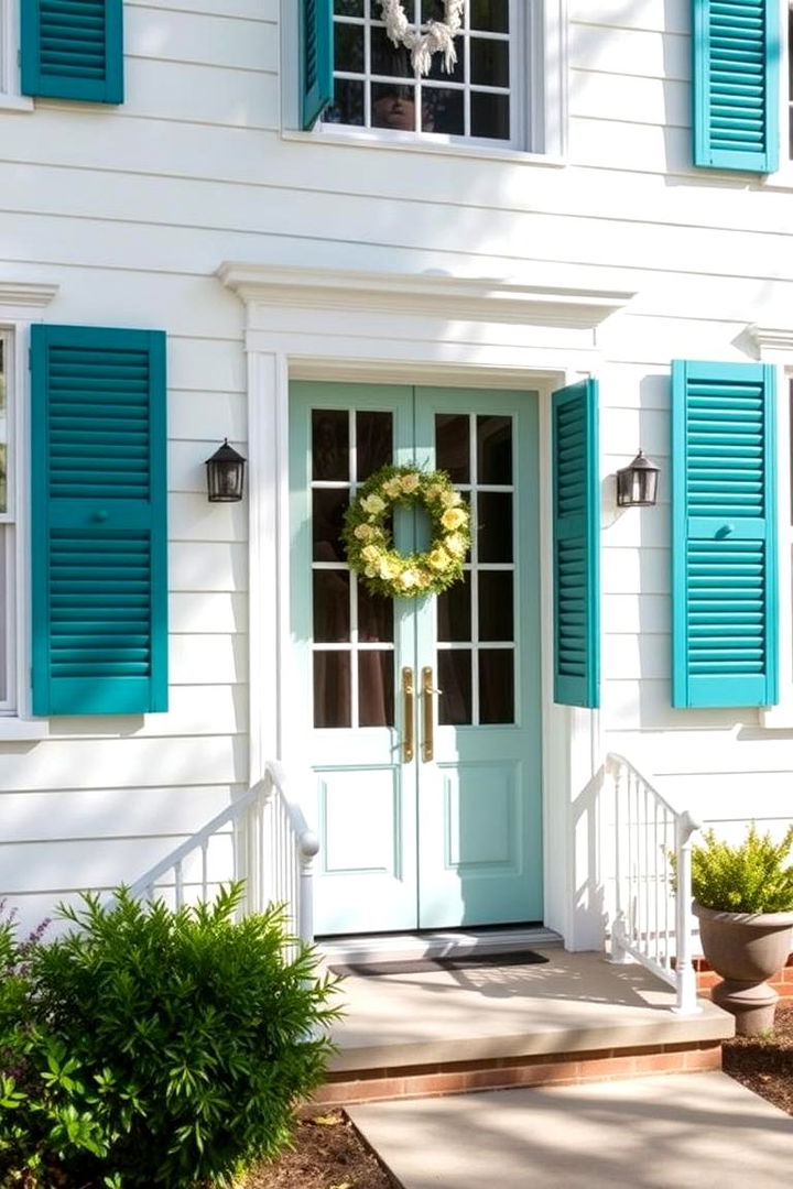 Teal Shutter Highlights - 22 Teal House Exterior Ideas