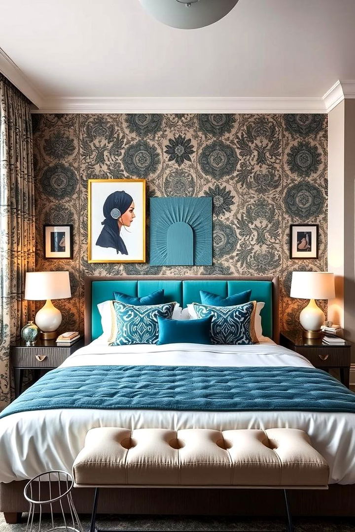 Teal Statement Headboard Design - 22 Teal Bedroom Ideas