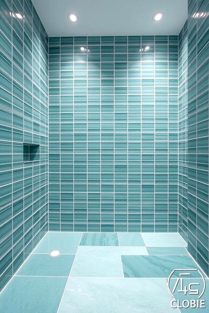 Teal Transitional Tiles - 22 Green Bathroom Tile Ideas