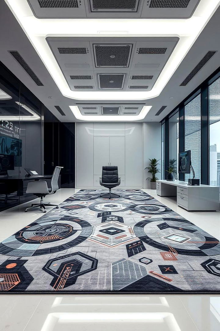 Tech Inspired Pattern Rugs for Modern Offices - 22 Office Rug Ideas