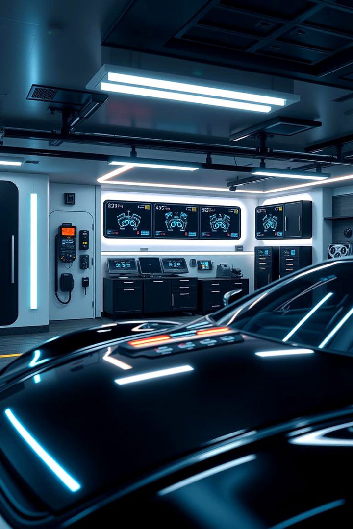 Tech Integrated Spaces - 22 Black Garage Ideas