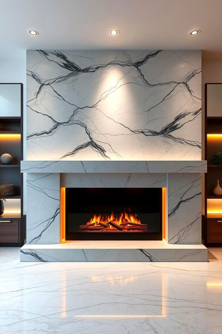 Technology Integrated Marble Design - 22 Marble Fireplace Ideas