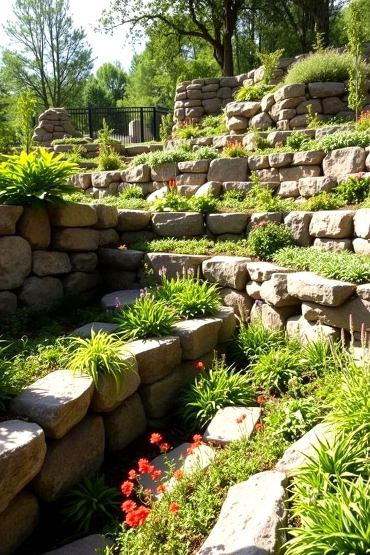 Terraced Garden Feature - 22 Natural Rock Retaining Wall Ideas