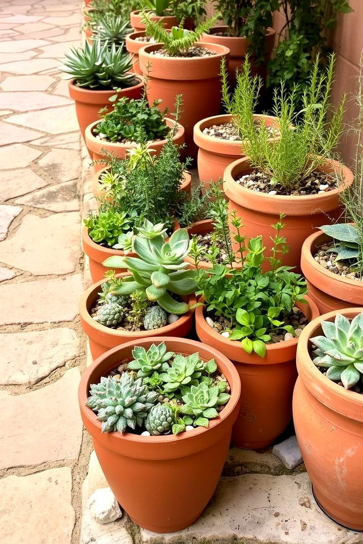 Terracotta Pot Displays - 22 front yard spanish style landscaping ideas