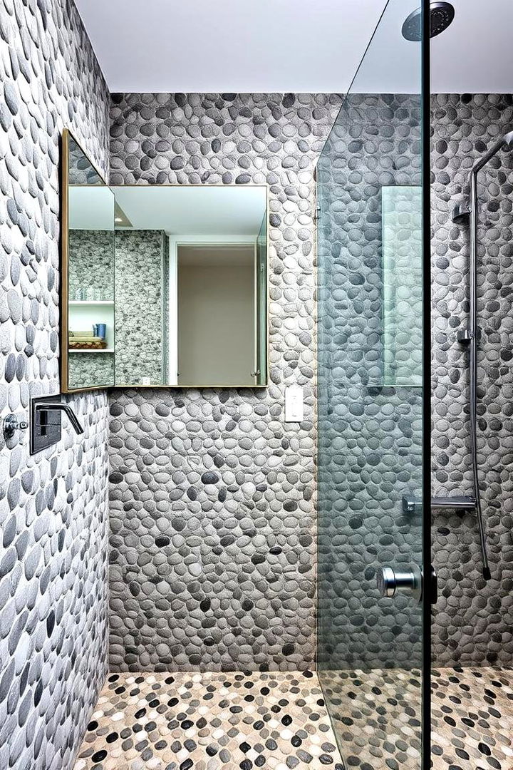 Textural Contrast Elements - 22 Pebble Tile Bathroom Ideas