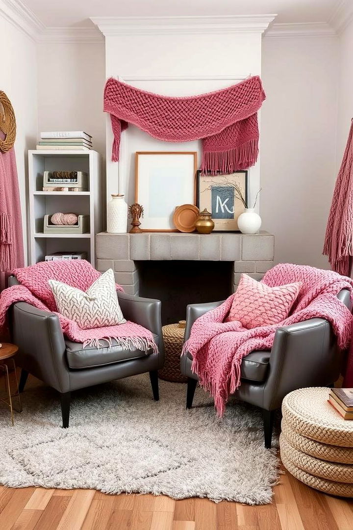 Textural Contrast and Intricate Layers - 22 Pink and Grey Living Room Ideas