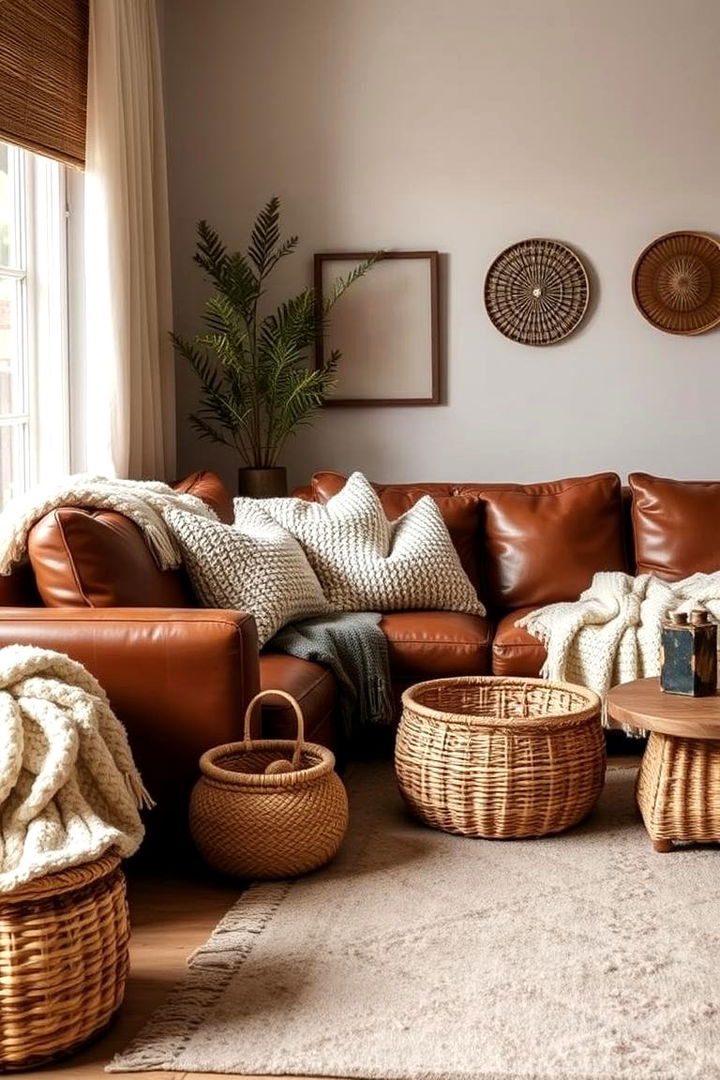 Textural Harmony - 22 Brown Leather Couch Living Room Ideas