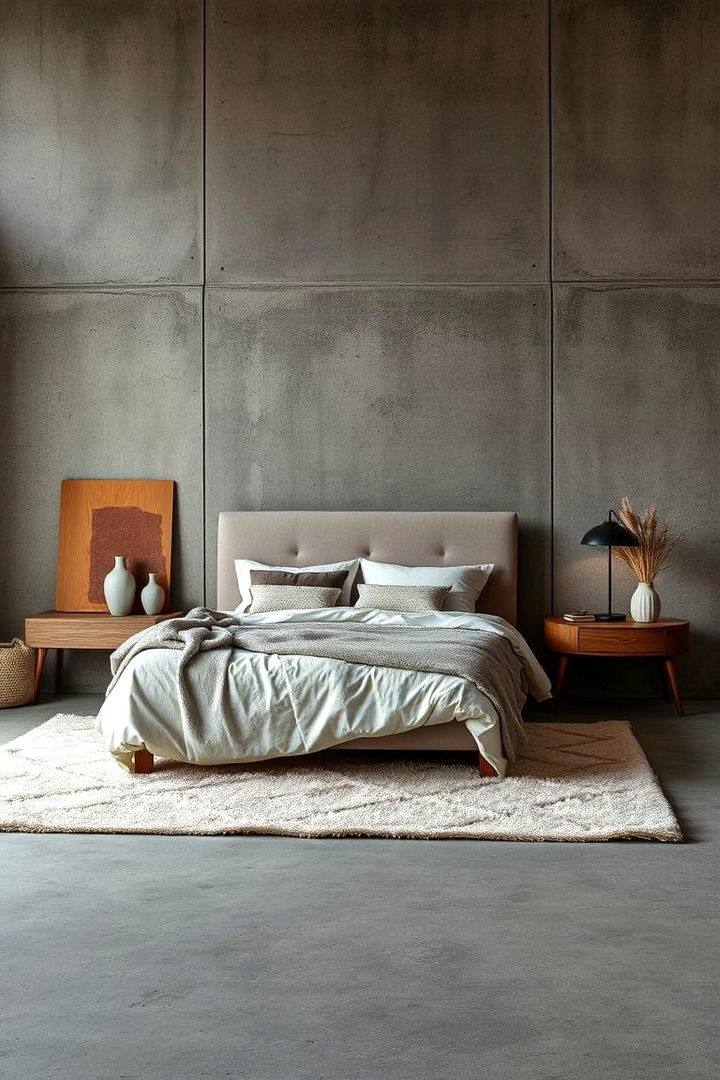 Textural Layering Concepts - 22 Concrete Floor Bedroom Ideas
