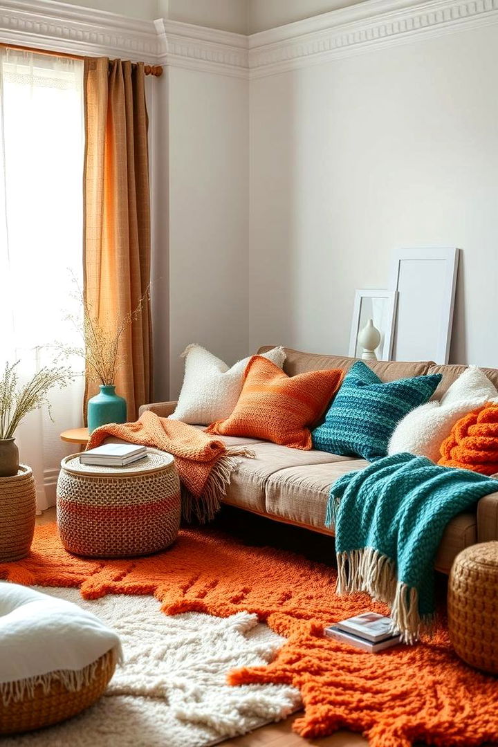 Textural Layers for Cozy Vibes - 22 Teal and Orange Bedroom Ideas