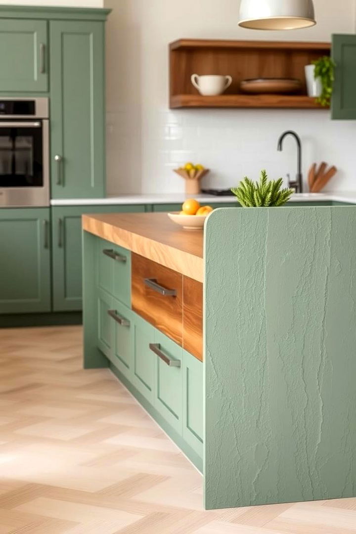 Textural Layers of Sage Green Surfaces - 22 Sage Green Kitchen Island Ideas