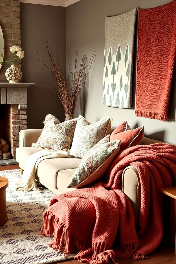 Textural Mix with Throws and Pillows - 22 Cozy Living Room Ideas