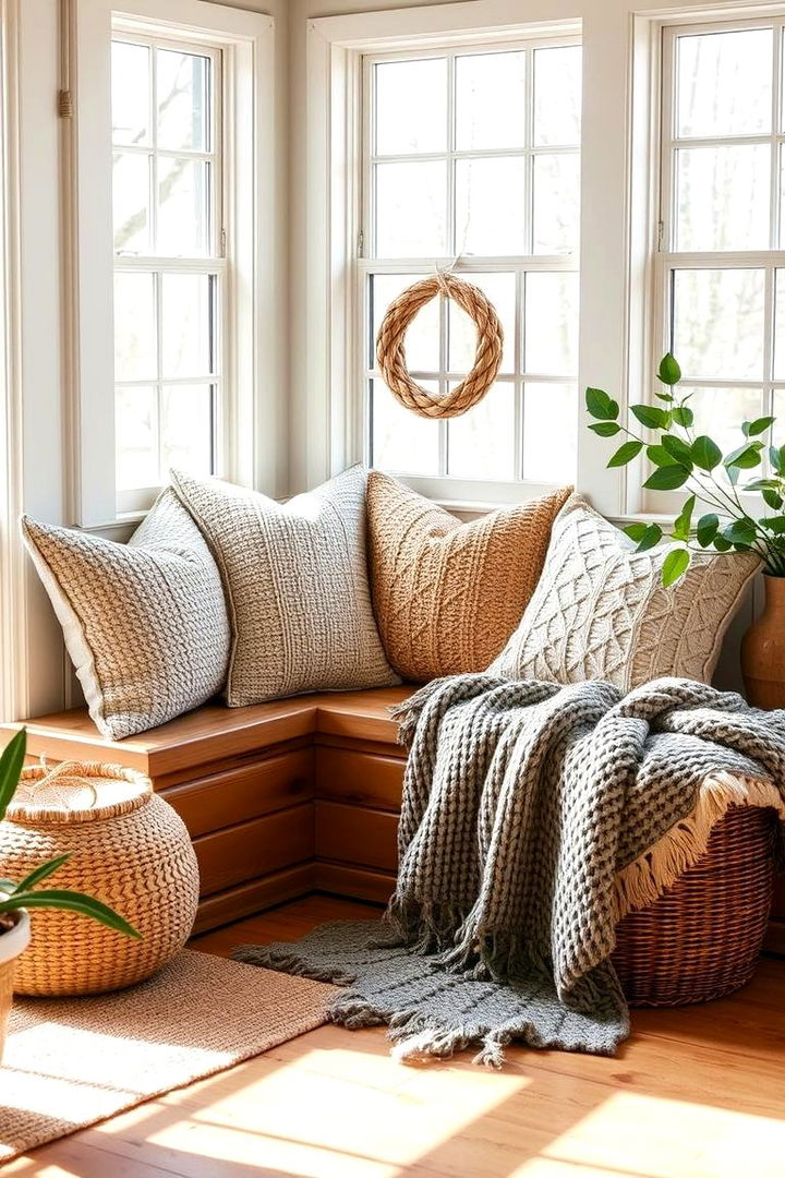 Textural Throw Pillows and Cozy Blankets - 22 Rustic Sunroom Ideas