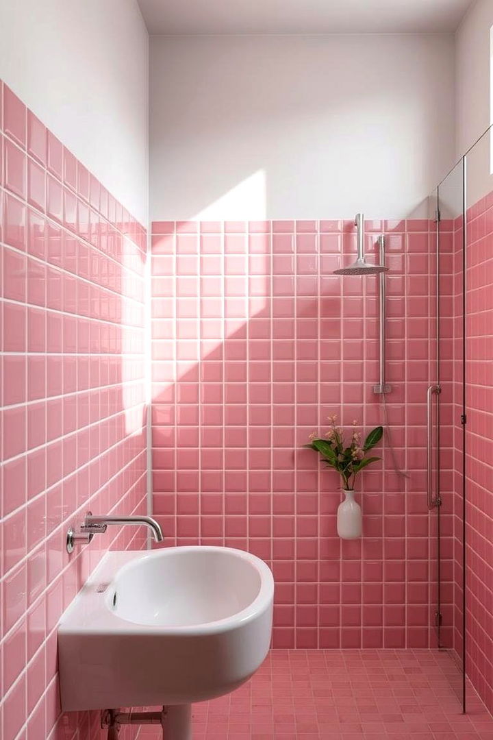 Texture and Tone Play - 22 Pink Tile Bathroom Ideas