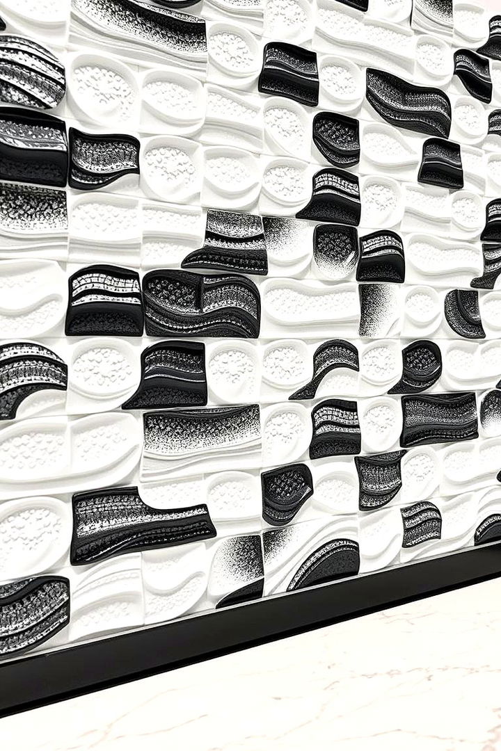Textured 3D Tiles - 22 Black and White Kitchen Backsplash Ideas