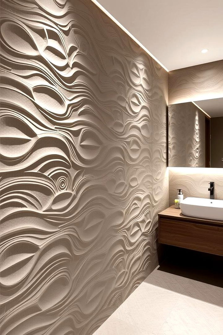 Textured 3D Wall Panels for Visual Depth - 22 Bathroom Wall Paneling Ideas