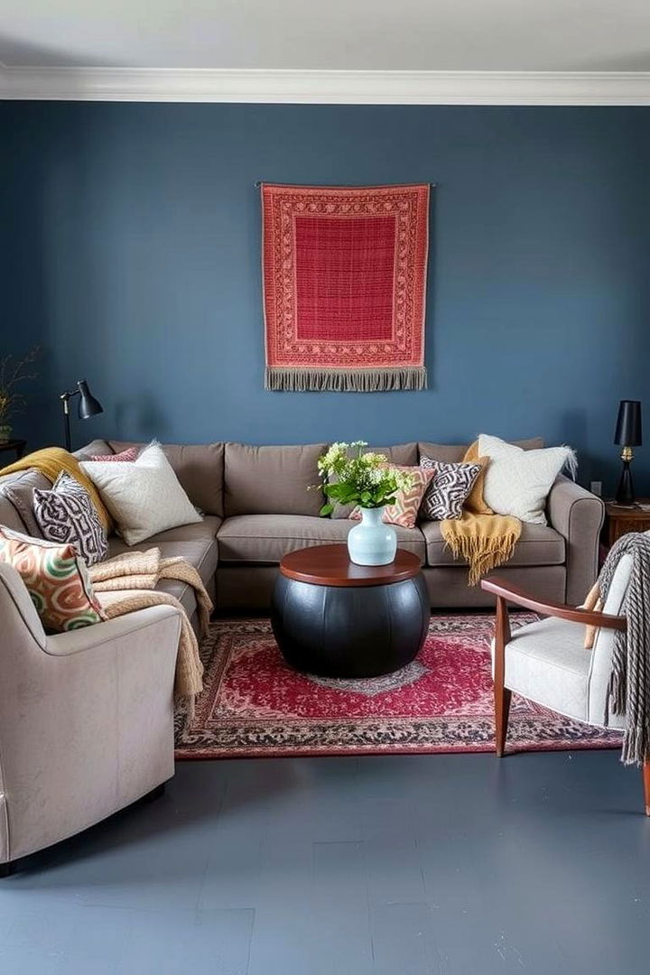 Textured Accent Layers - 22 grey floor living room with blue walls ideas