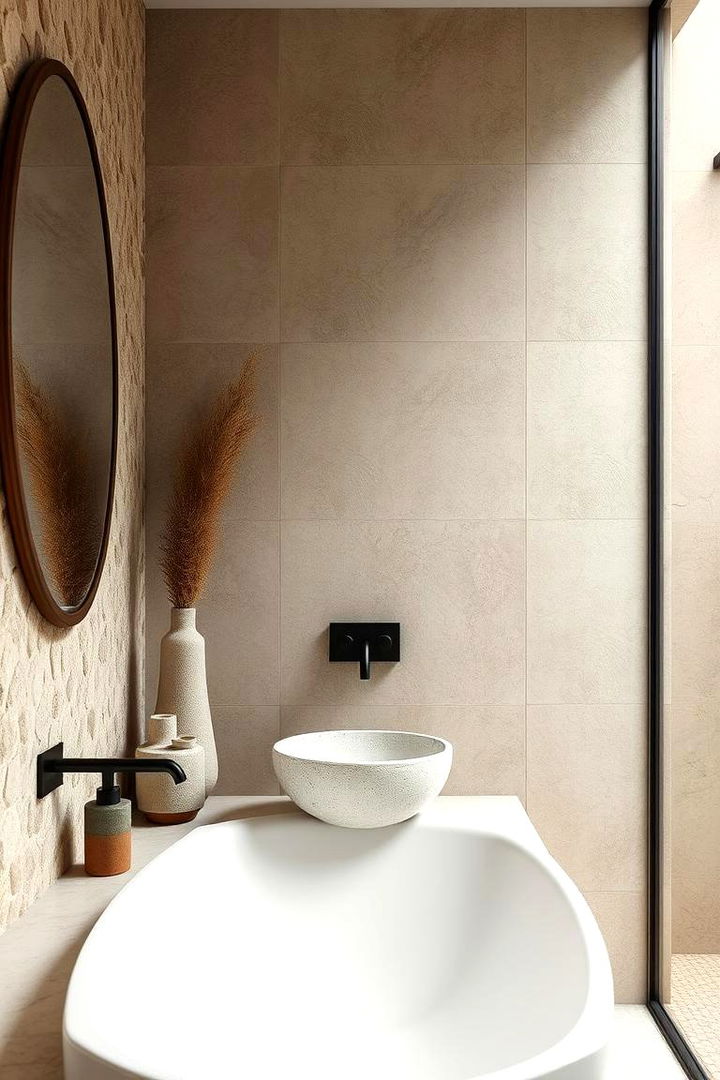 Textured Accents for Tactile Interest - 22 Japandi Bathroom Ideas