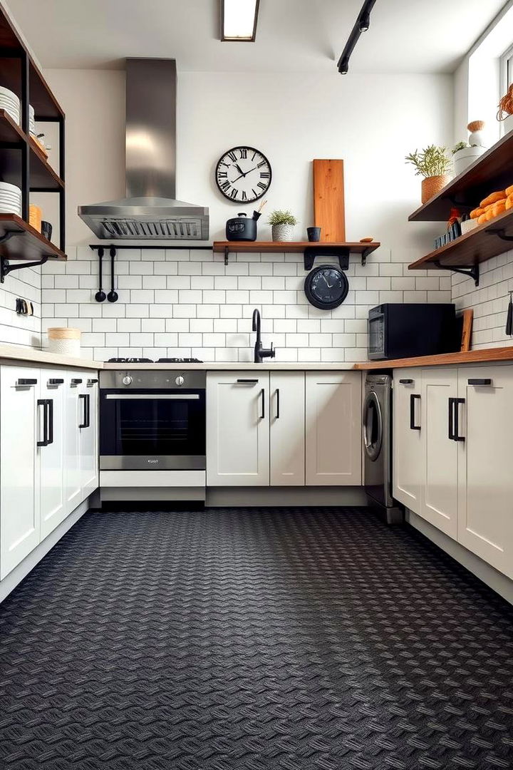 Textured Black Rubber Flooring - 22 Black Floor Kitchen Ideas